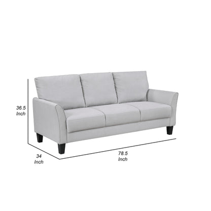 Xumo Sofa, Light Gray Fabric, 79 Inch, Black Tapered Wood Legs