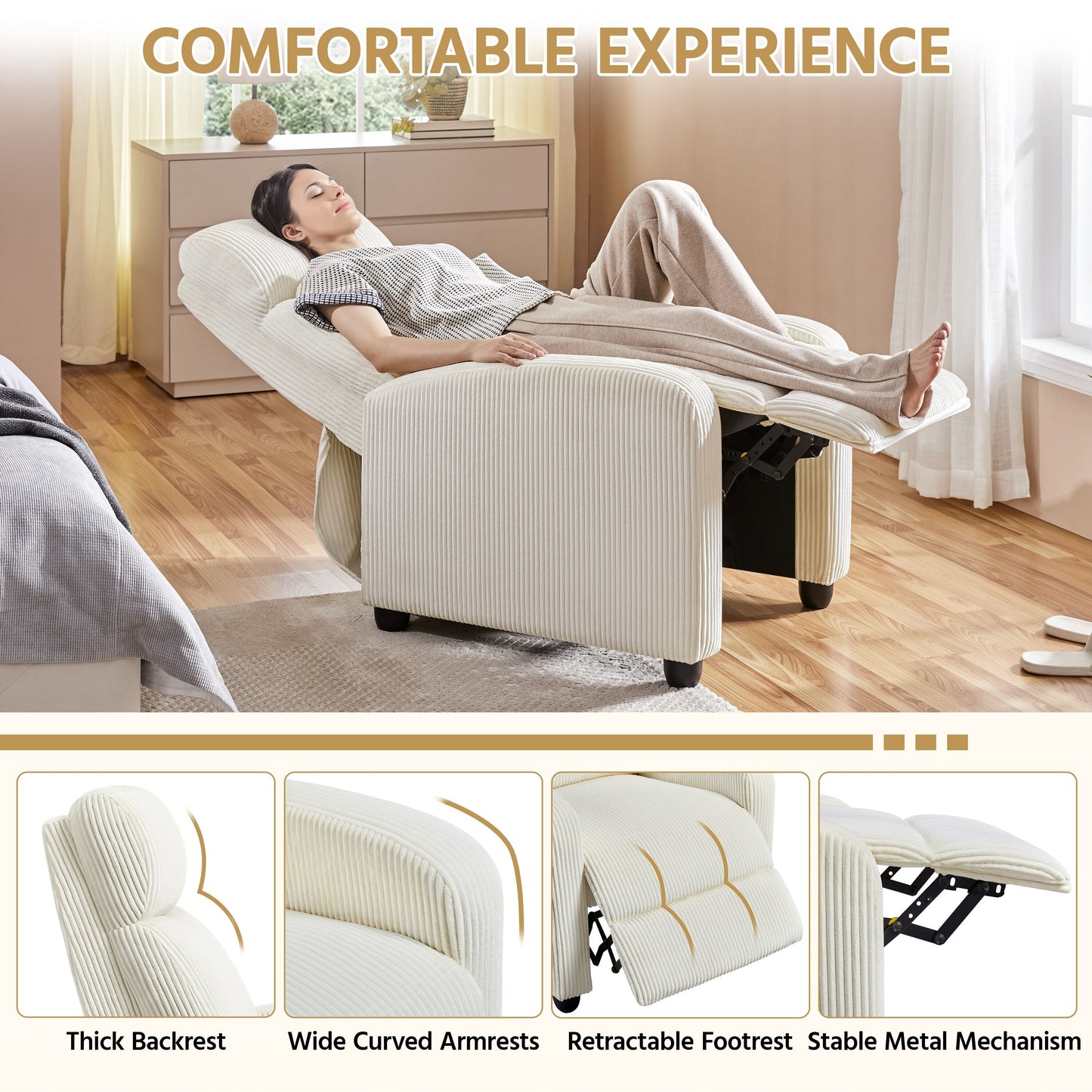 Yaheetech Adjustable Modern Upholstered Recliner Chair with Pocket Springs for Living Room