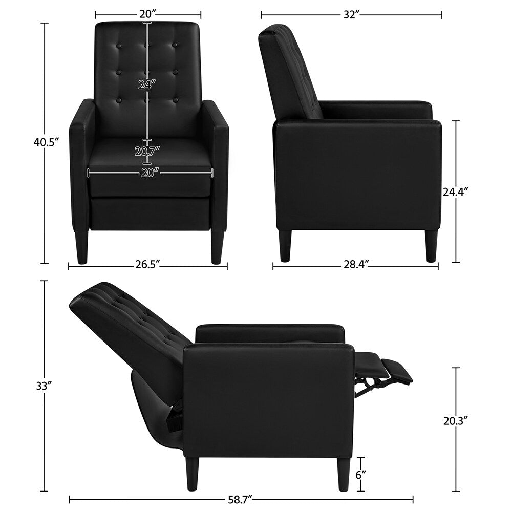 Yaheetech Modern Faux Leather Recliner Adjustable Back  Footrest Tufted Upholstered Sofa