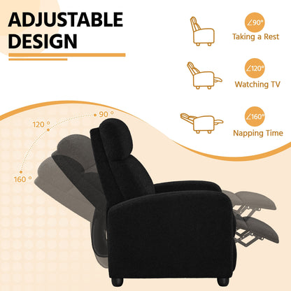 Yaheetech Upholstered Boucle Recliner Sofa Adjustable Reclining Chair, Ivory