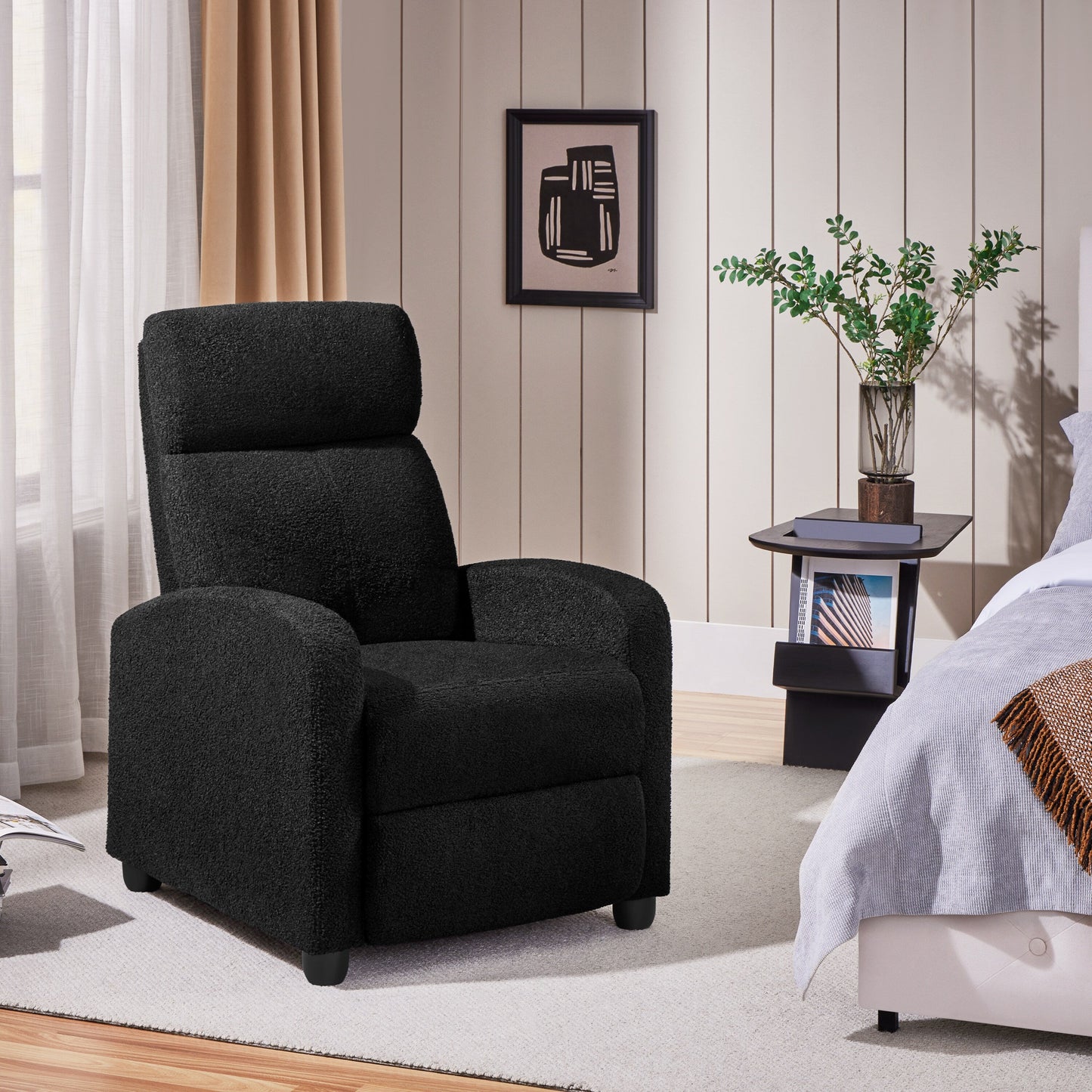 Yaheetech Upholstered Boucle Recliner Sofa Adjustable Reclining Chair, Ivory