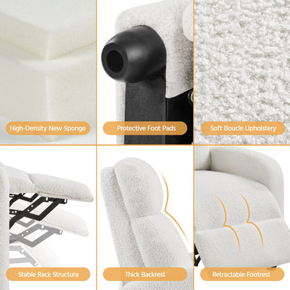 Yaheetech Upholstered Boucle Recliner Sofa Adjustable Reclining Chair, Ivory