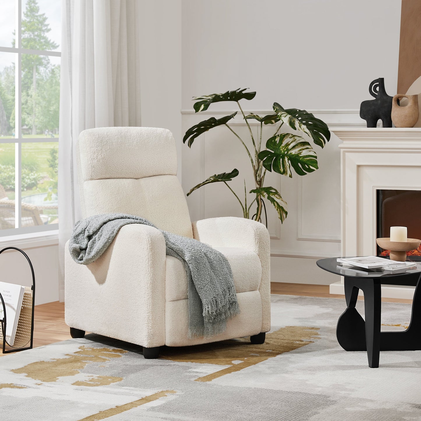 Yaheetech Upholstered Boucle Recliner Sofa Adjustable Reclining Chair, Ivory