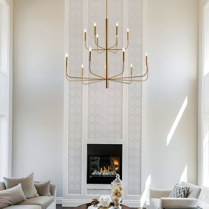 15-Light Minimalist Candlestick Chandelier, 2 Tier Ancient Design - 48