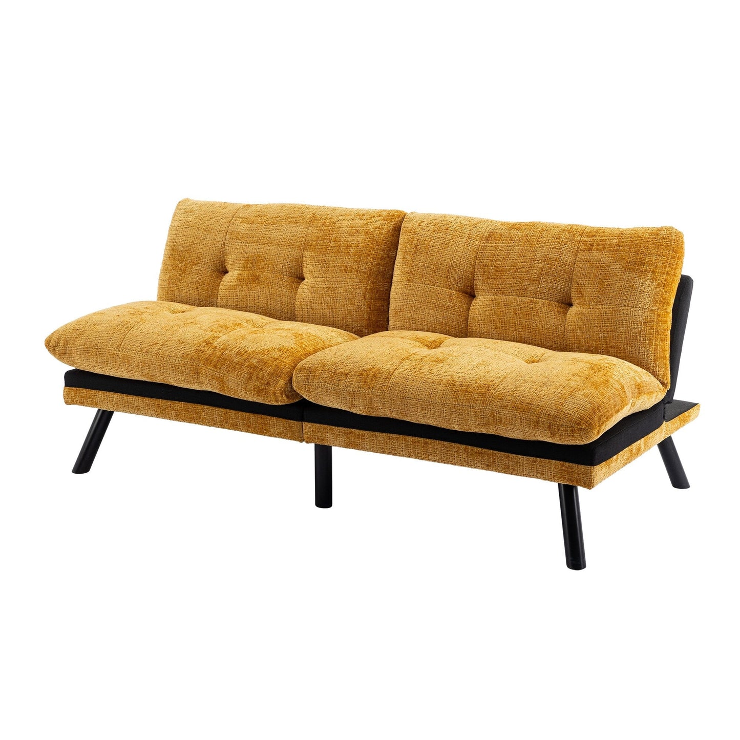 Yellow 75.6 Chenille Convertible Loveseat Futon Sofa Bed with Metal Legs for Living Room
