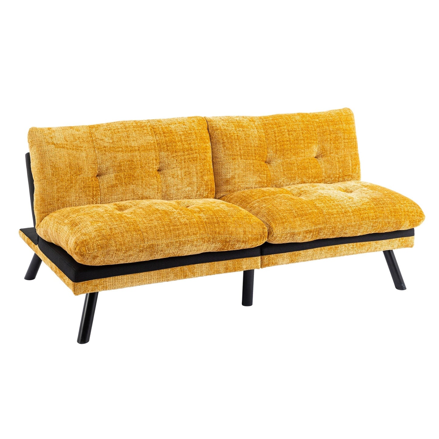 Yellow 75.6 Chenille Convertible Loveseat Futon Sofa Bed with Metal Legs for Living Room