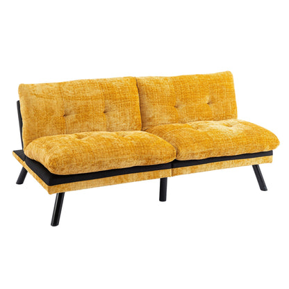 Yellow 75.6 Chenille Convertible Loveseat Futon Sofa Bed with Metal Legs for Living Room