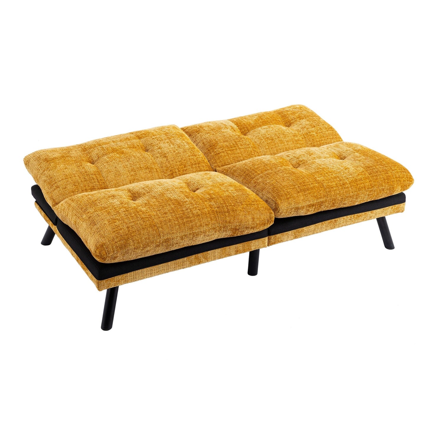 Yellow 75.6 Chenille Convertible Loveseat Futon Sofa Bed with Metal Legs for Living Room