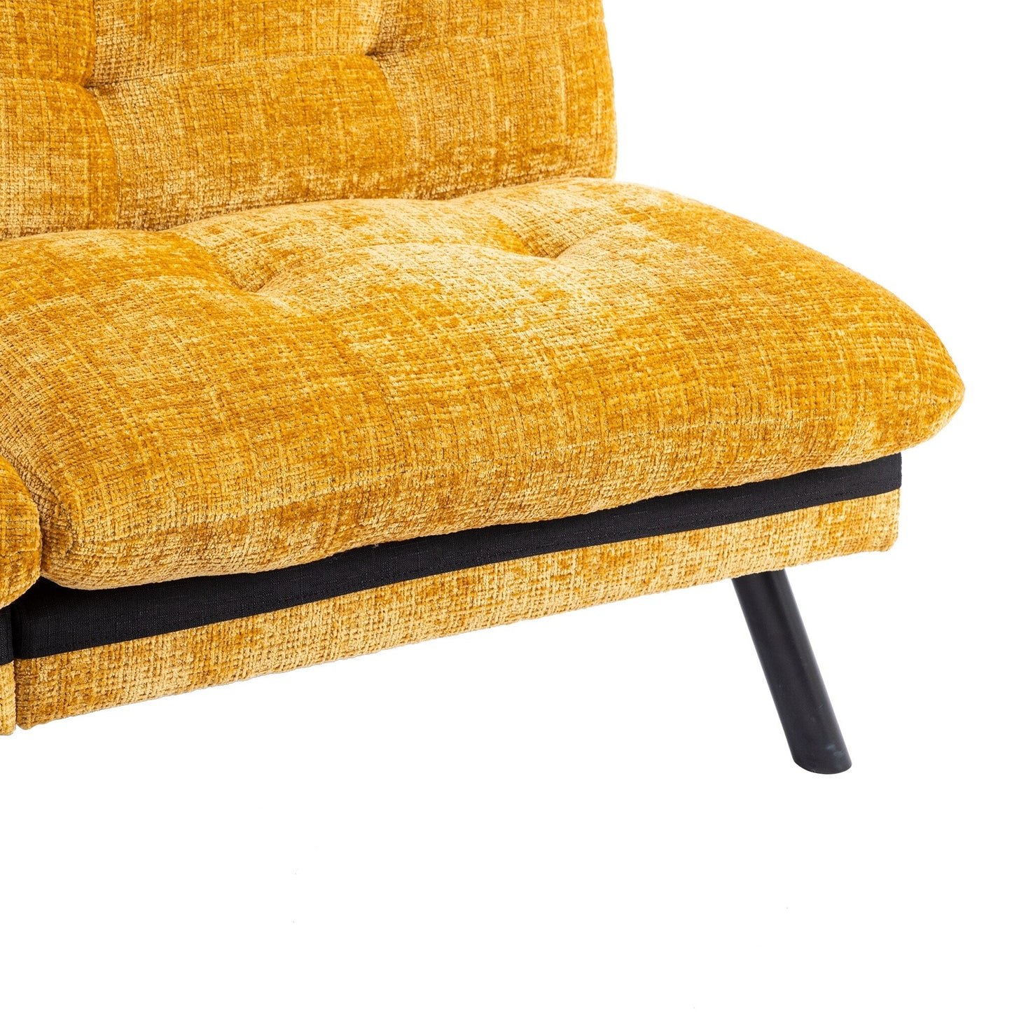 Yellow 75.6 Chenille Convertible Loveseat Futon Sofa Bed with Metal Legs for Living Room