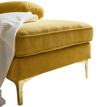 Yellow 83'' L-Shaped Velvet 3-Seater Sectional Sofa with Loose Backrests, Armrests, and Metal Legs