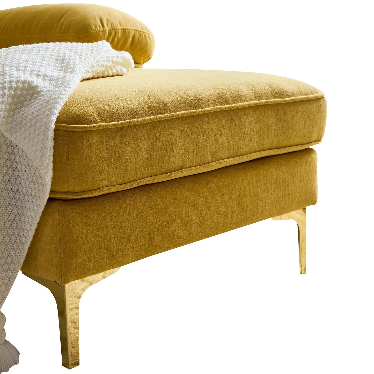 Yellow 83'' L-Shaped Velvet 3-Seater Sectional Sofa with Metal Legs