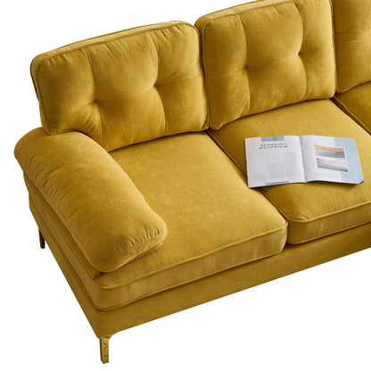 Yellow 83'' Velvet L-Shaped Sofa with Loose Backrest