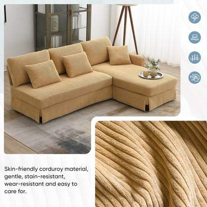 Yellow 87 L-Shaped 3-Seater Sofa with Reversible Chaise and 3 Cushions, Space-Saving Design for Living Room