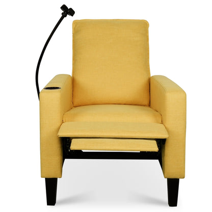 Yellow Modern Fabric Manual Adjustable Recliner Chair with Mobile Phone Holder, Cup Holder, and Footrest