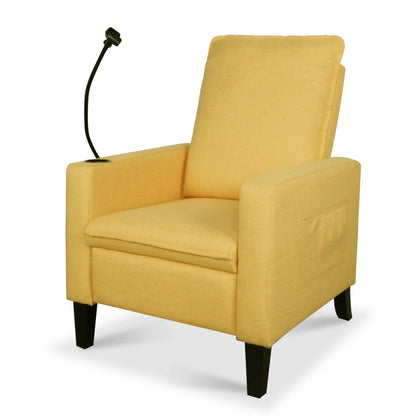Yellow Modern Fabric Manual Adjustable Recliner Chair with Mobile Phone Holder, Cup Holder, and Footrest