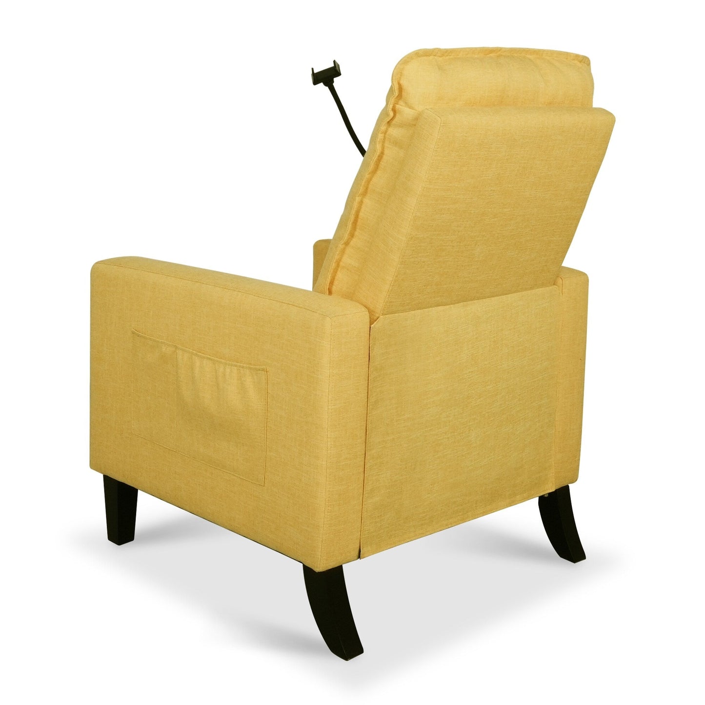 Yellow Modern Fabric Manual Adjustable Recliner Chair with Mobile Phone Holder, Cup Holder, and Footrest
