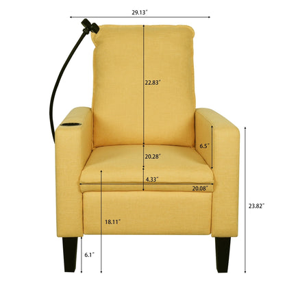 Yellow Modern Fabric Manual Adjustable Recliner Chair with Mobile Phone Holder, Cup Holder, and Footrest