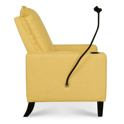 Yellow Modern Fabric Manual Adjustable Recliner Chair with Mobile Phone Holder, Cup Holder, and Footrest