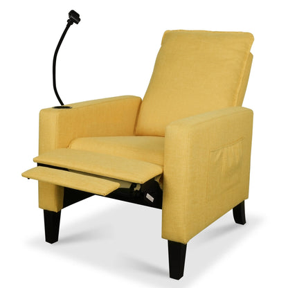 Yellow Modern Fabric Manual Adjustable Recliner Chair with Mobile Phone Holder, Cup Holder, and Footrest