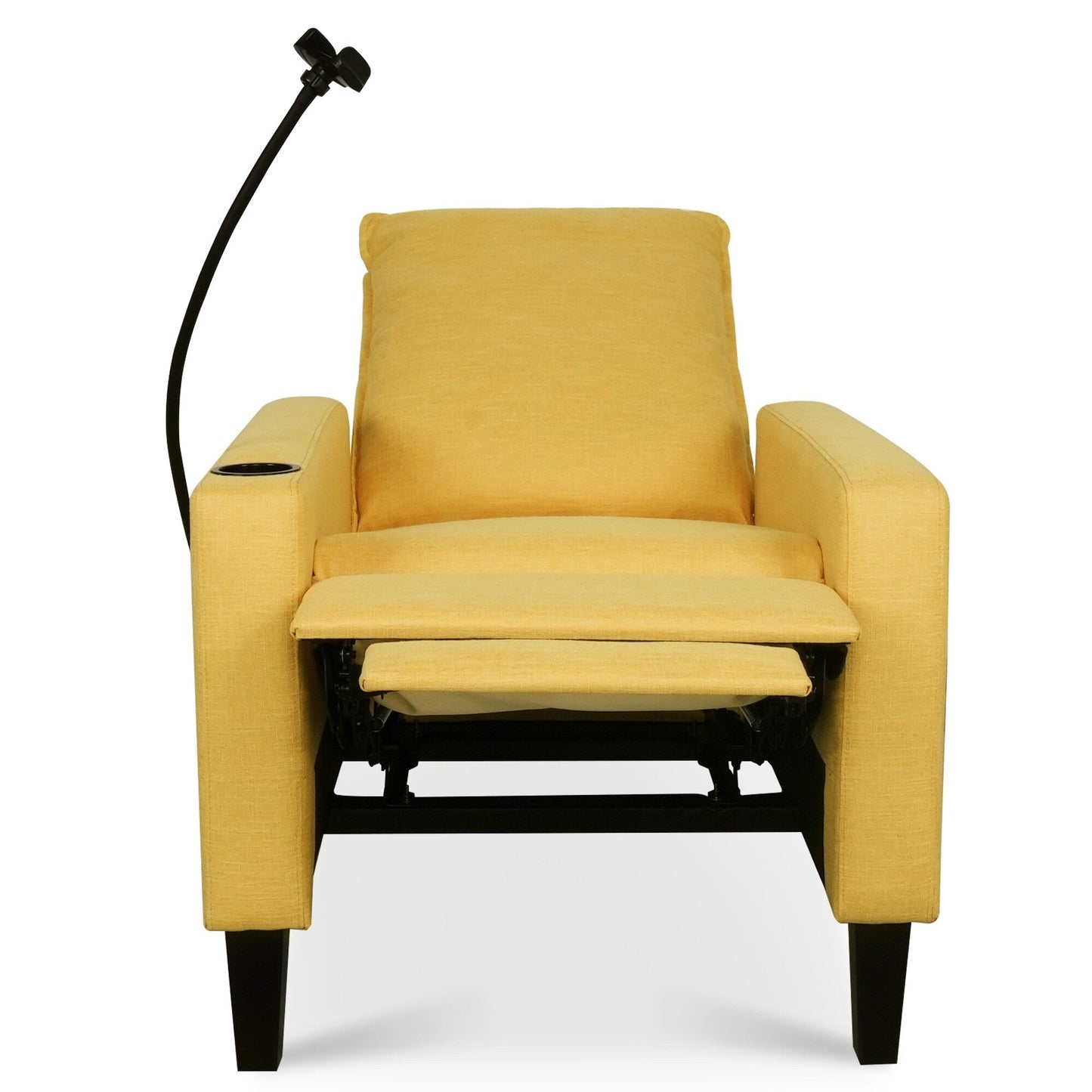 Yellow Modern Fabric Manual Adjustable Recliner Chair with Mobile Phone Holder, Cup Holder, and Footrest