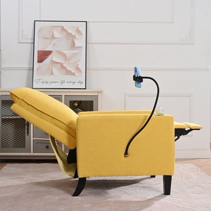 Yellow Modern Fabric Manual Adjustable Recliner Chair with Mobile Phone Holder, Cup Holder, and Footrest