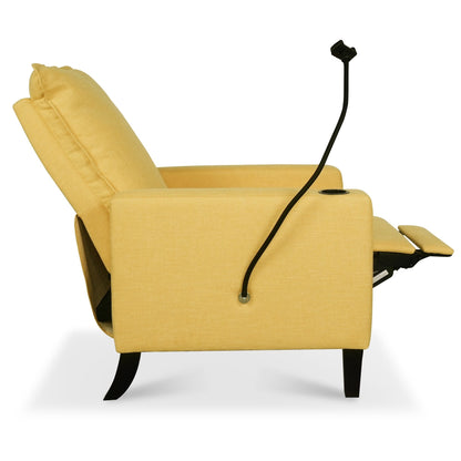 Yellow Modern Fabric Manual Adjustable Recliner Chair with Mobile Phone Holder, Cup Holder, and Footrest