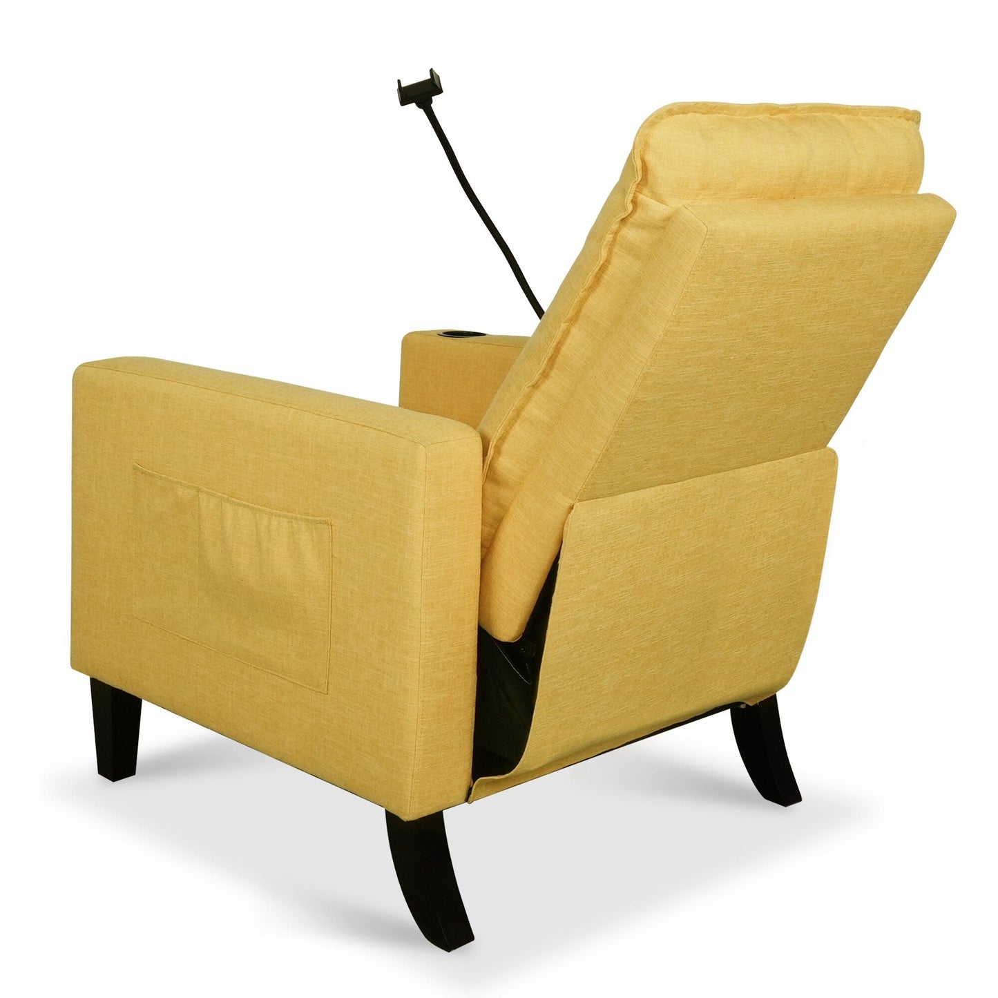 Yellow Modern Fabric Manual Adjustable Recliner Chair with Mobile Phone Holder, Cup Holder, and Footrest