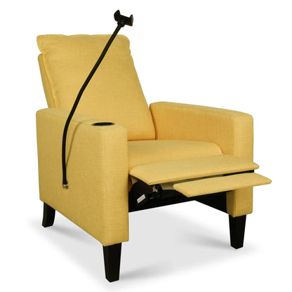 Yellow Modern Fabric Manual Adjustable Recliner Chair with Mobile Phone Holder, Cup Holder, and Footrest