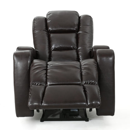 Yoma Power Recliner Chair, 2 Cupholders, Storage, USB, Brown Faux Leather