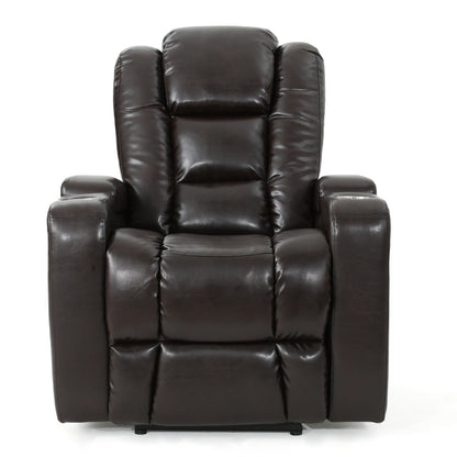 Yoma Power Recliner Chair, 2 Cupholders, Storage, USB, Brown Faux Leather