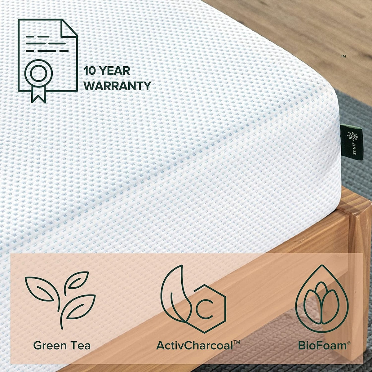 ZINUS 10 Inch Green Tea Cooling Gel Memory Foam Mattress, Cooling Gel Foam, Pressure Relieving, CertiPUR-US Certified