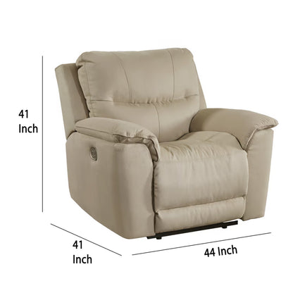 Zane Power Recliner Sofa Chair, USB Port, 91 Inch, Beige Faux Nubuck Suede