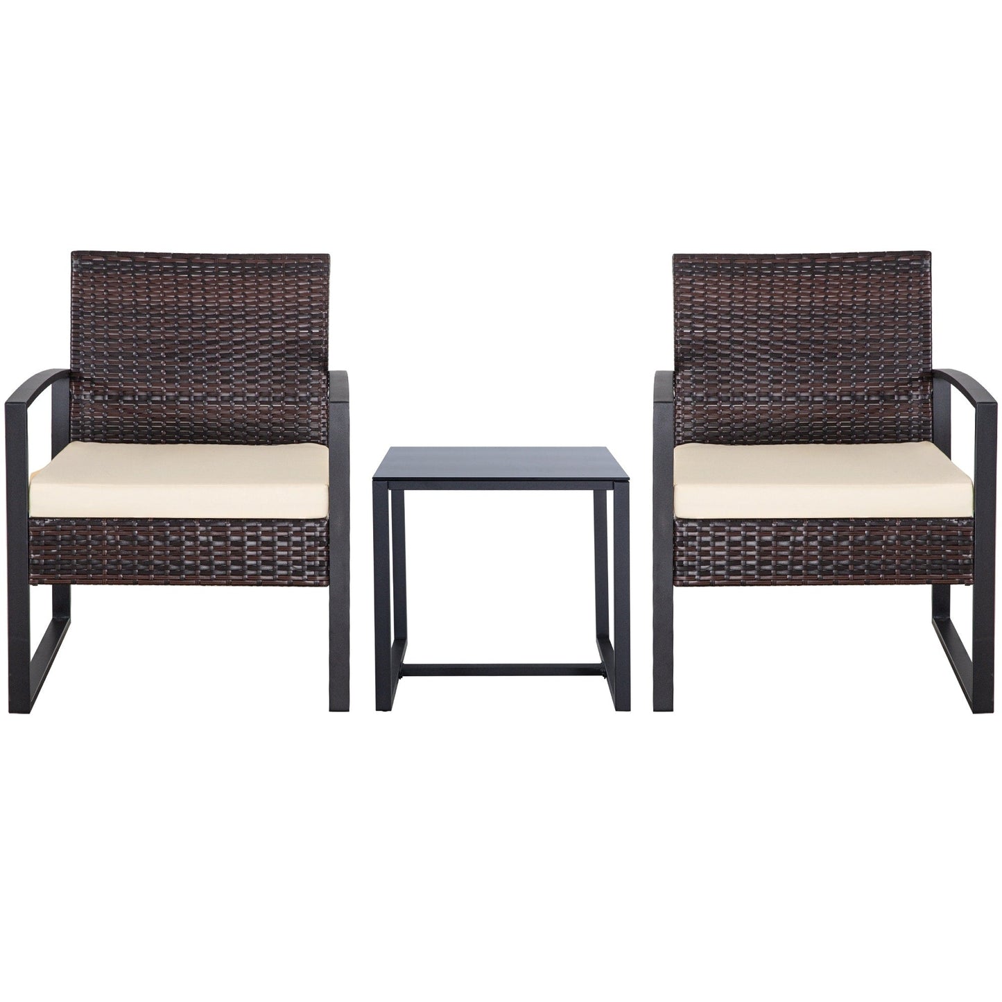 Zenova 3 Piece Outdoor Patio Convensation Set, Wicker Table and Chairs Set of 2, All-Weather Rattan Balcony Furniture Set