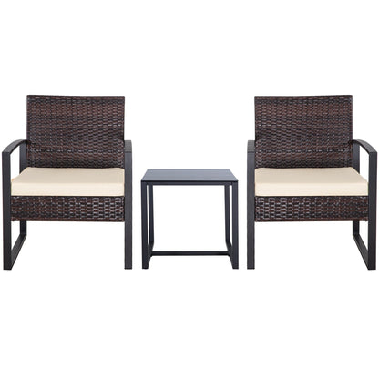 Zenova 3 Piece Outdoor Patio Convensation Set, Wicker Table and Chairs Set of 2, All-Weather Rattan Balcony Furniture Set