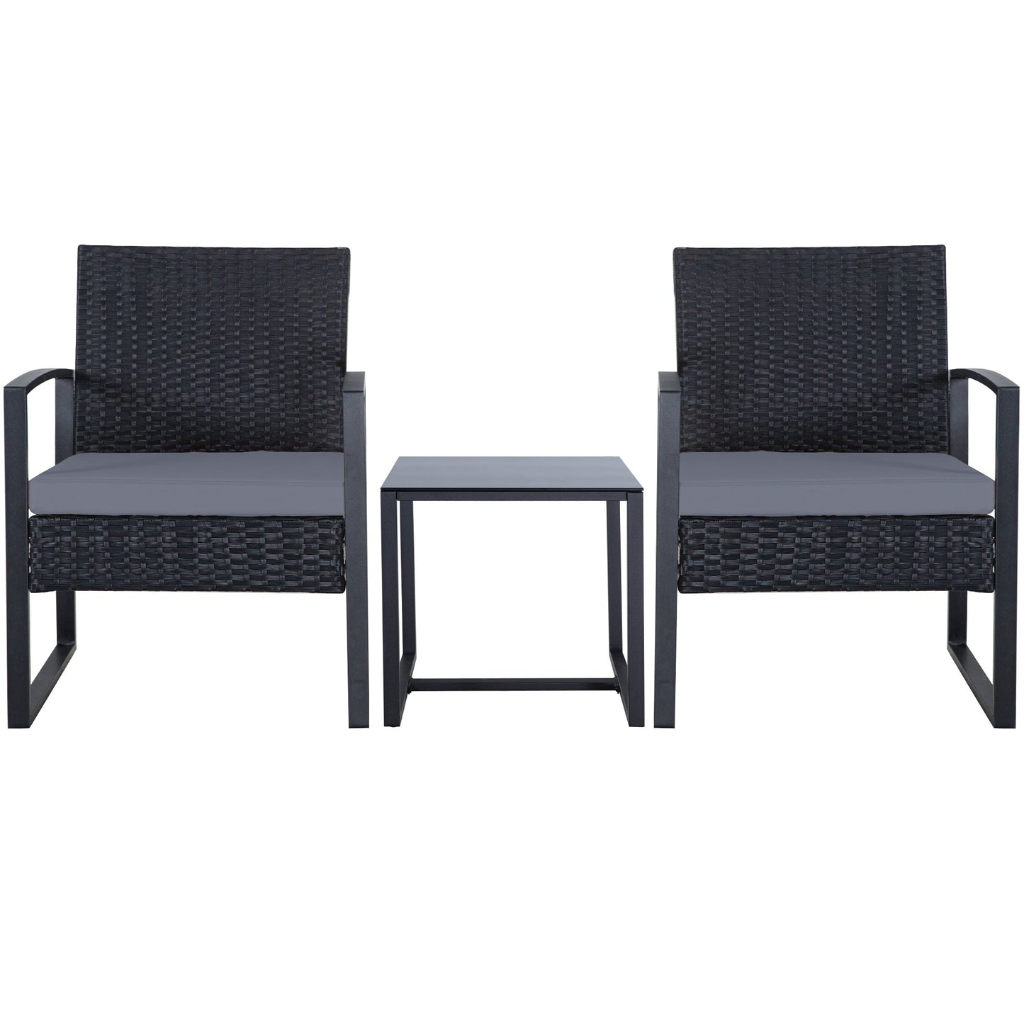 Zenova 3 Piece Outdoor Patio Convensation Set, Wicker Table and Chairs Set of 2, All-Weather Rattan Balcony Furniture Set