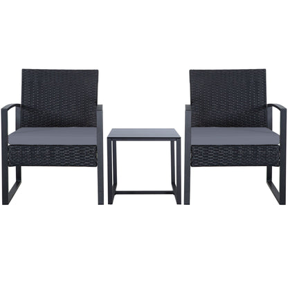 Zenova 3 Piece Outdoor Patio Convensation Set, Wicker Table and Chairs Set of 2, All-Weather Rattan Balcony Furniture Set