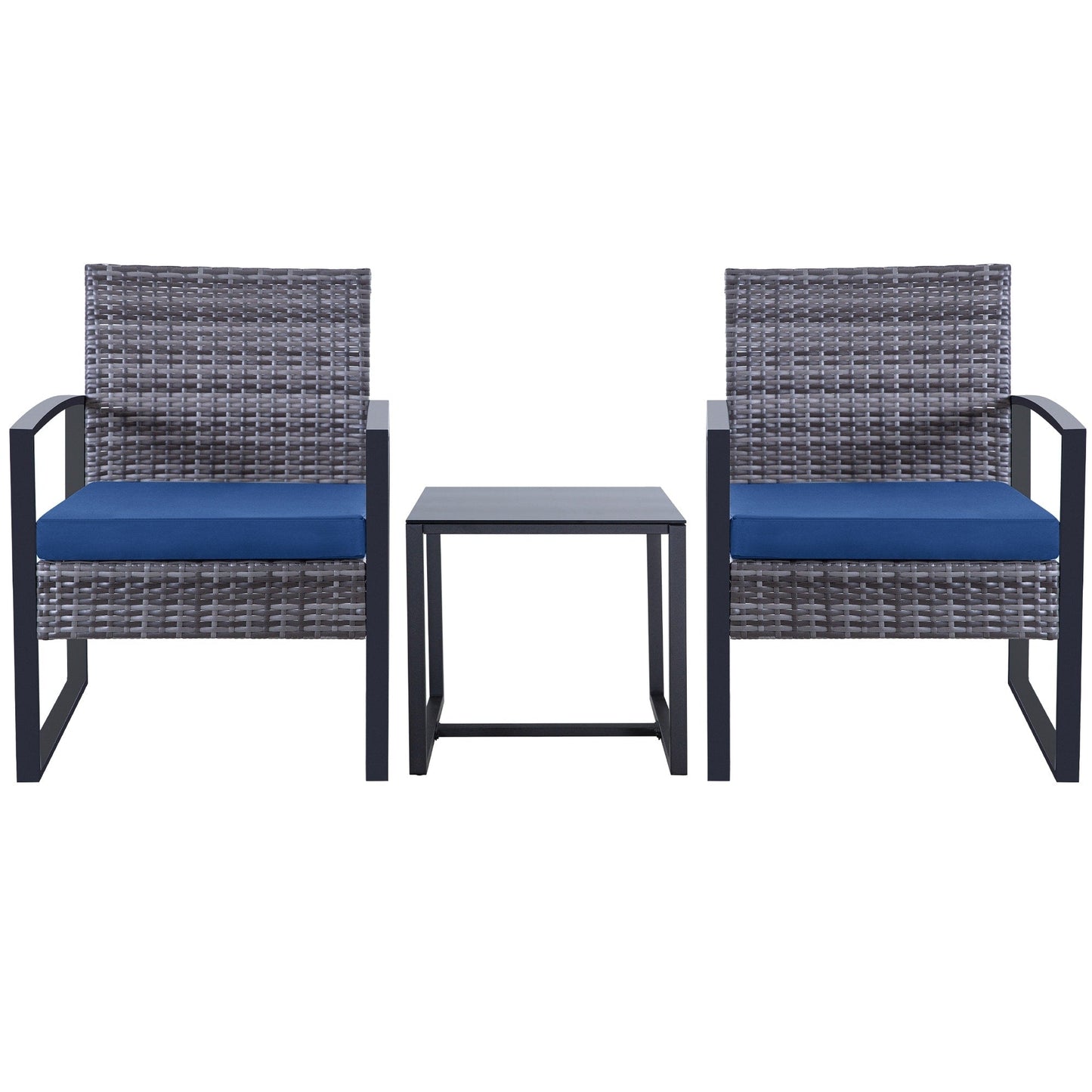 Zenova 3 Piece Outdoor Patio Convensation Set, Wicker Table and Chairs Set of 2, All-Weather Rattan Balcony Furniture Set