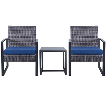 Zenova 3 Piece Outdoor Patio Convensation Set, Wicker Table and Chairs Set of 2, All-Weather Rattan Balcony Furniture Set