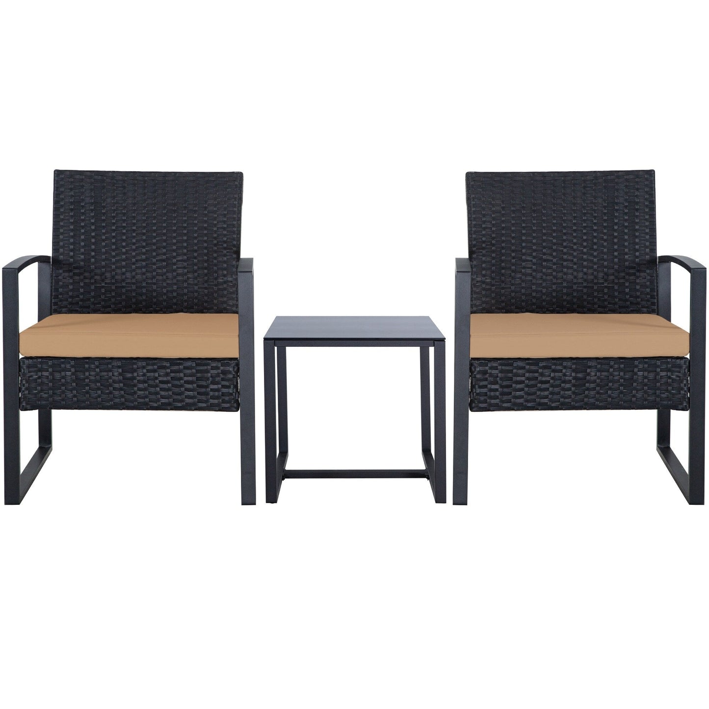 Zenova 3 Piece Outdoor Patio Convensation Set, Wicker Table and Chairs Set of 2, All-Weather Rattan Balcony Furniture Set