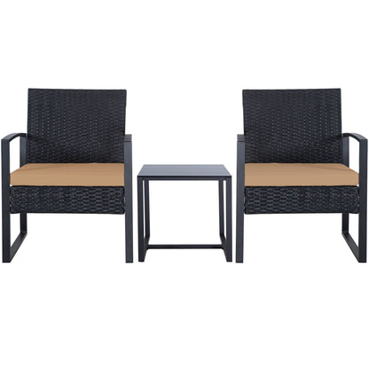 Zenova 3 Piece Outdoor Patio Convensation Set, Wicker Table and Chairs Set of 2, All-Weather Rattan Balcony Furniture Set