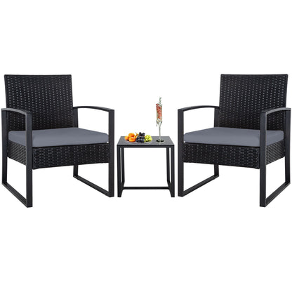 Zenova 3 Piece Outdoor Patio Convensation Set, Wicker Table and Chairs Set of 2, All-Weather Rattan Balcony Furniture Set