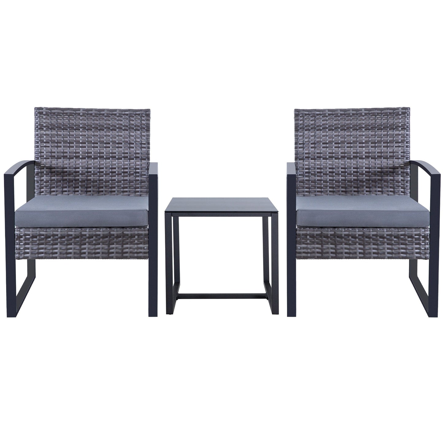 Zenova 3 Piece Outdoor Patio Convensation Set, Wicker Table and Chairs Set of 2, All-Weather Rattan Balcony Furniture Set