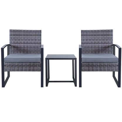 Zenova 3 Piece Outdoor Patio Convensation Set, Wicker Table and Chairs Set of 2, All-Weather Rattan Balcony Furniture Set