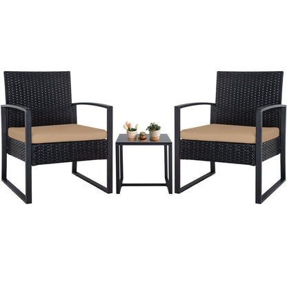Zenova 3 Piece Outdoor Patio Convensation Set, Wicker Table and Chairs Set of 2, All-Weather Rattan Balcony Furniture Set