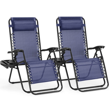Zero Gravity Lounge Chair Outdoor Patio Folding Recliners with Headrest, Cup Holder and Removable Tray