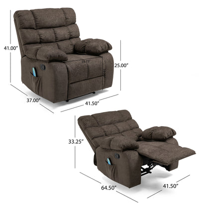Zoi Power Recliner Chair, 5 Massage Modes, Pillow Tufted Brown Fabric