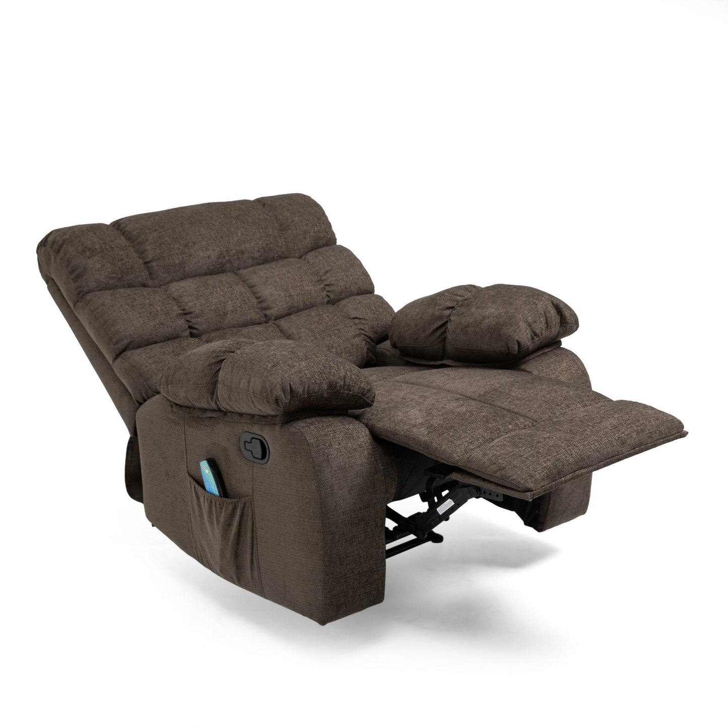 Zoi Power Recliner Chair, 5 Massage Modes, Pillow Tufted Brown Fabric
