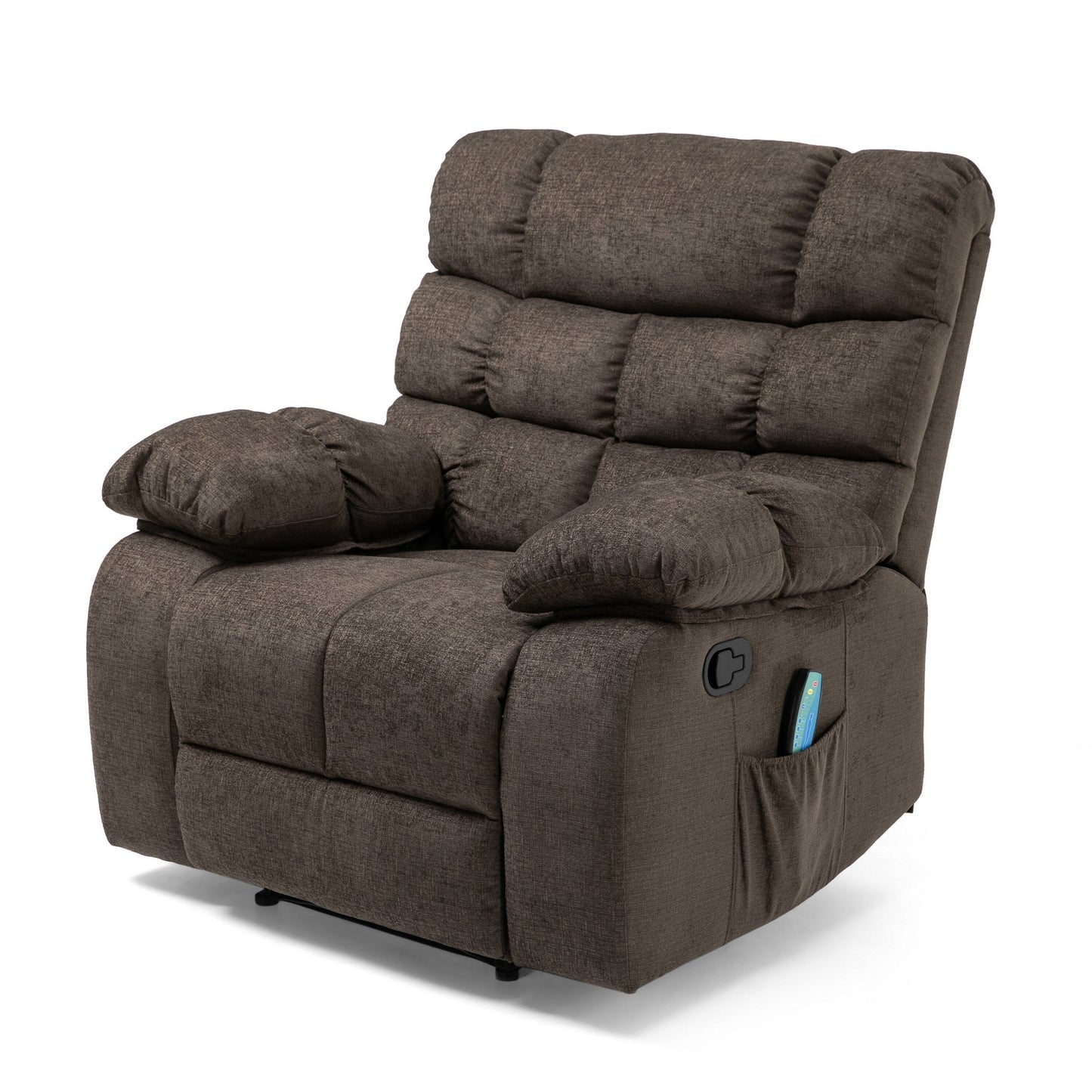 Zoi Power Recliner Chair, 5 Massage Modes, Pillow Tufted Brown Fabric