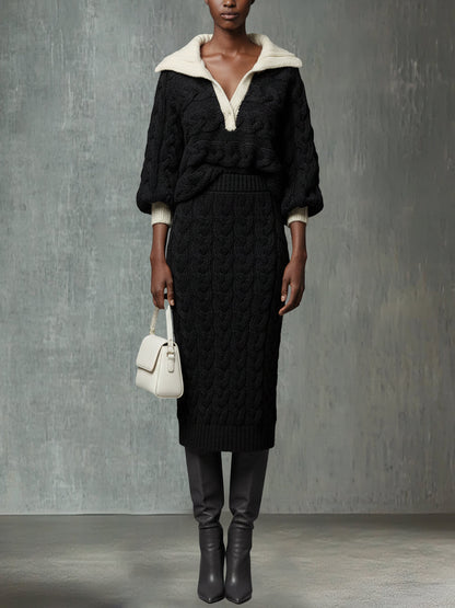 Black Sophisticated Cable Knit Set