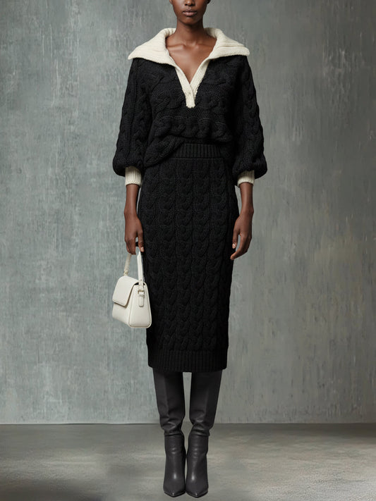 Black Sophisticated Cable Knit Set